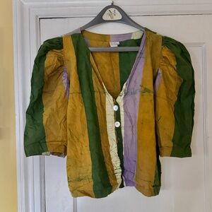 Vibrant Striped Women's Blouse Organic Cotton by Osei Duro in Sz. 3XL
